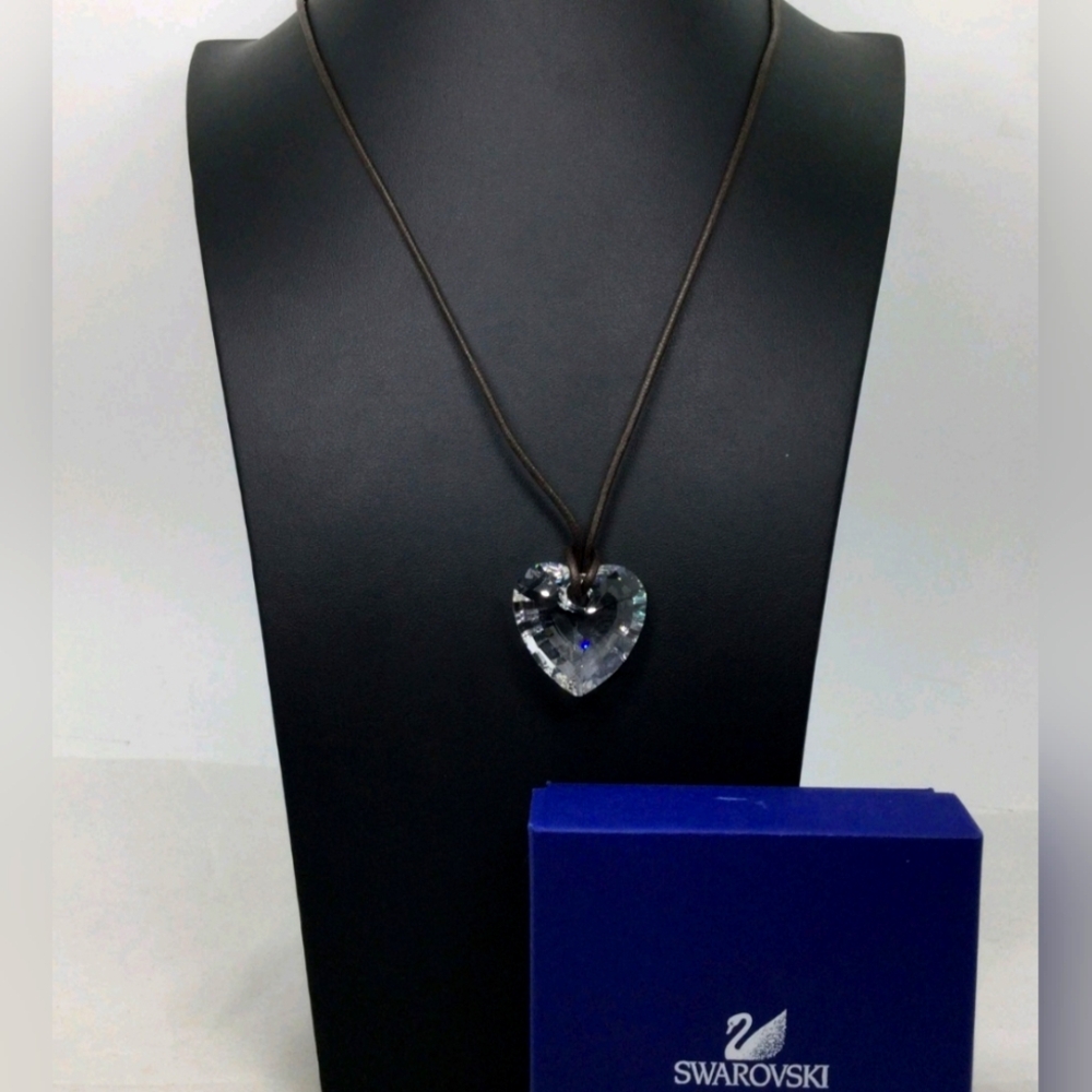 Swarovski Clear Faceted Crystal Heart Pendant 30" NWT